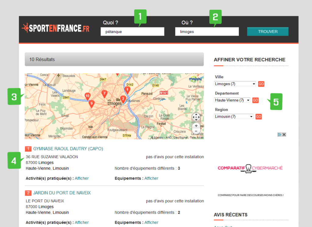 outil de recherche des equipements et installations sportives en France sur sportenfrance.fr guide des sports en france