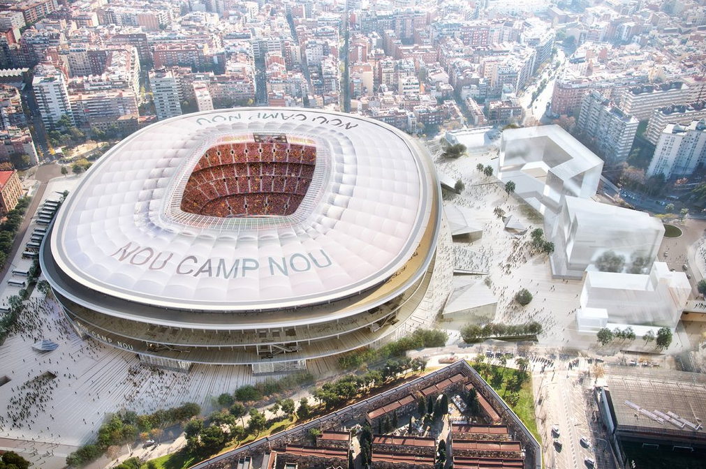 Vue virtuelle du projet d'amélioration du stade du Camp Nou vue de haut, Barcelone