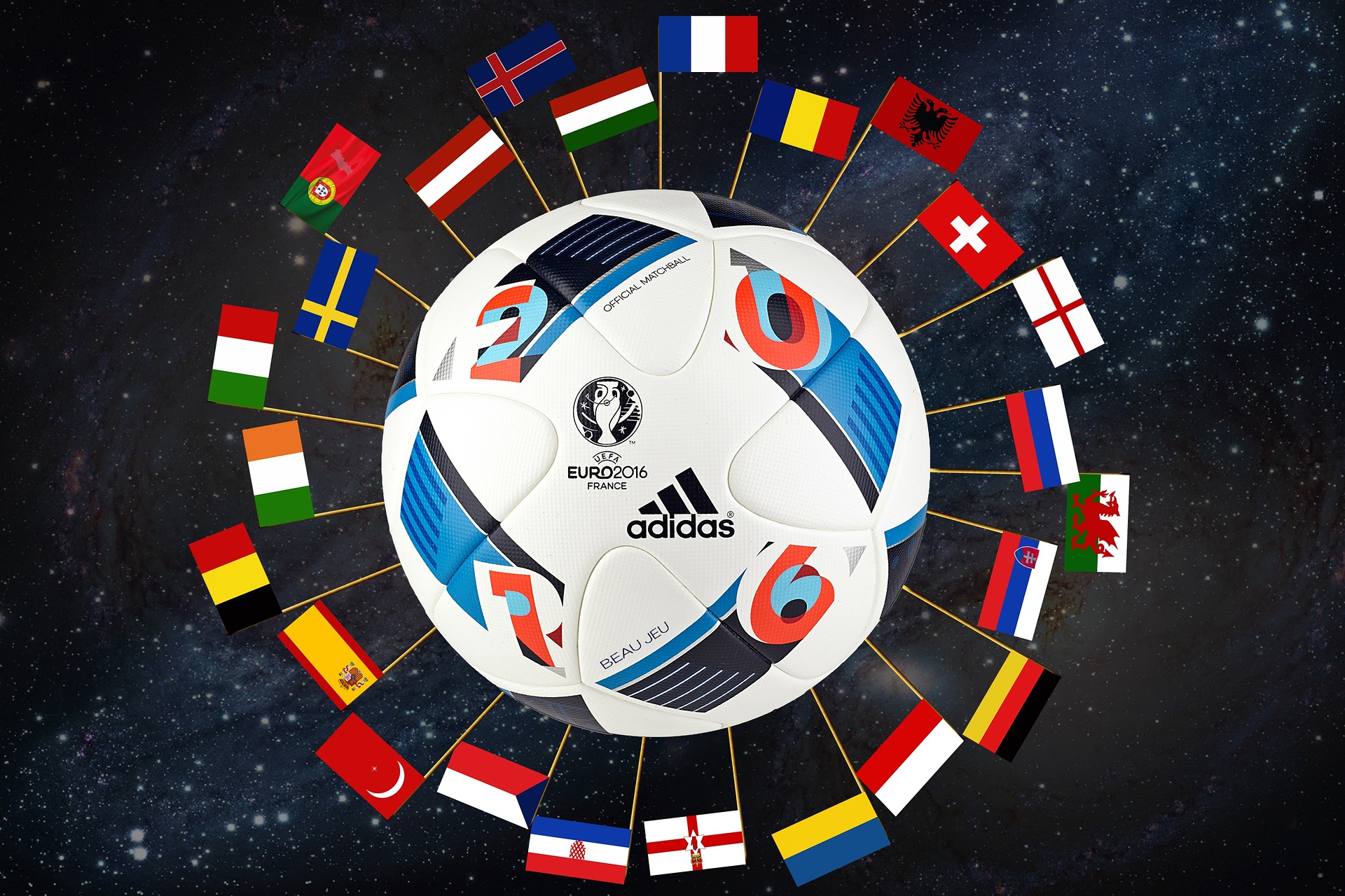 Ballon de l'euro 2016 avec des drapeaux