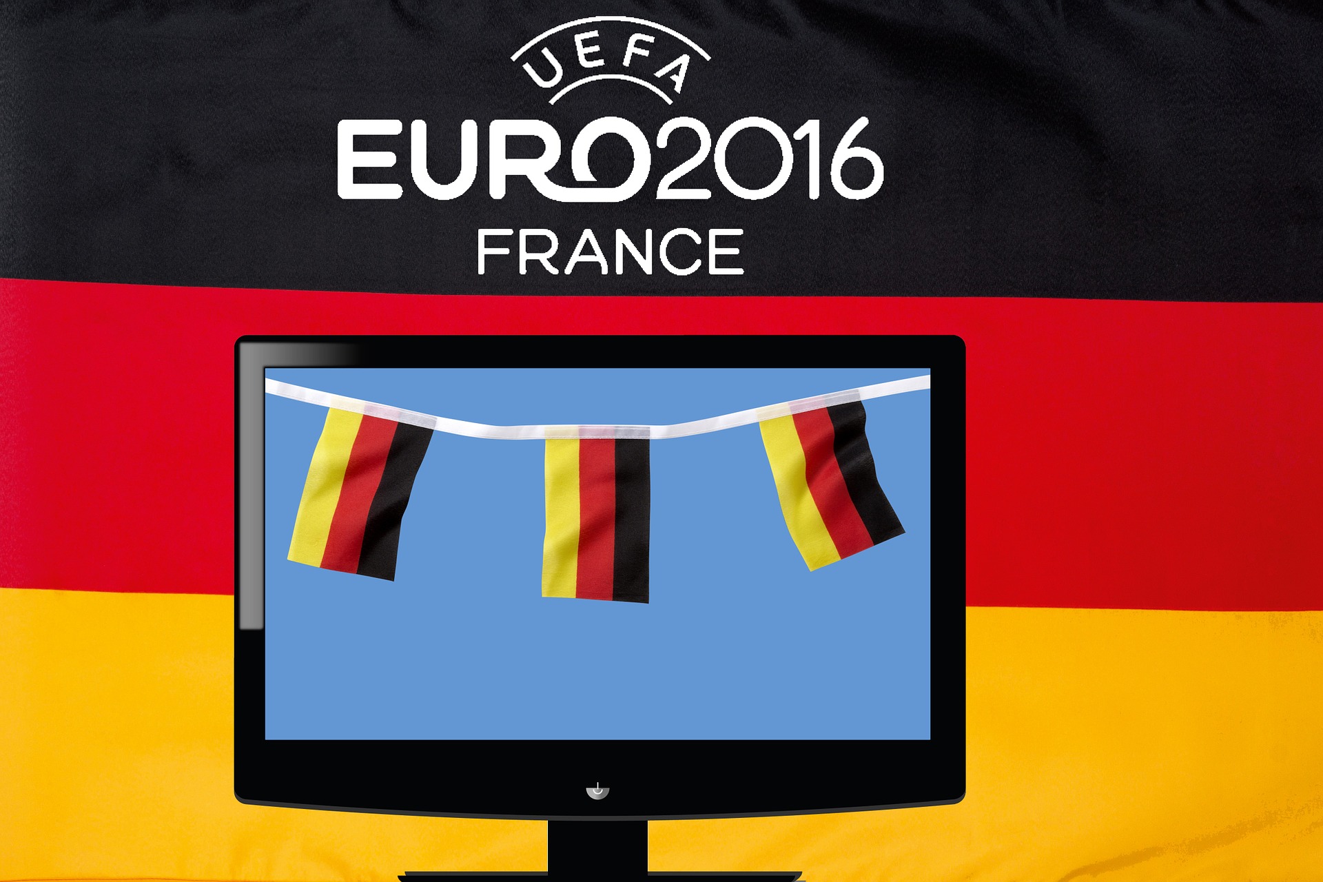 image illustrant l'euro 2016 sur fond de drapeau allemand